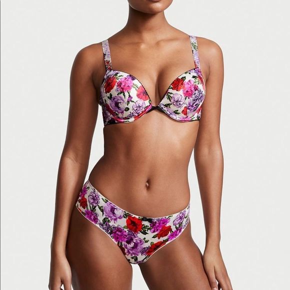 •VICTORIA’S SECRET•NWT bombshell Add-2- smooth shine strip floral bra size 32D - Picture 5 of 5